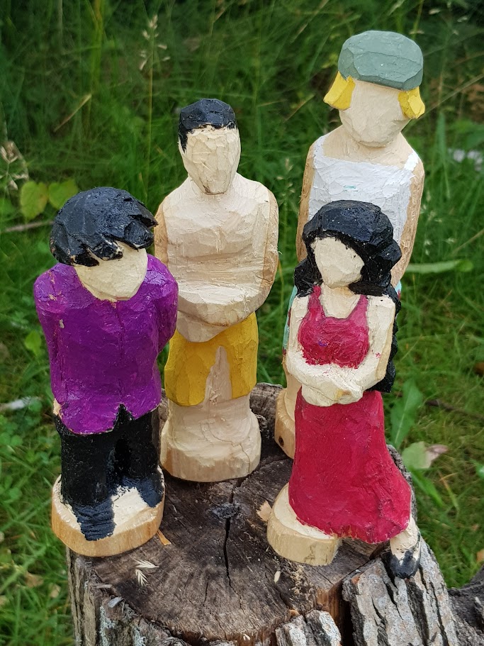 Wooden figures carved by hand for a street theater in Esplanadi